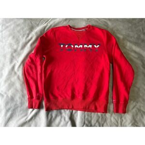 Tommy Hilfiger Mens Red Graphic Logo Crewneck Sweatshirt Pullover Small